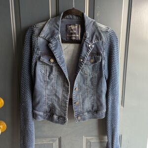 Silver Jeans Blue Denim Jacket with Knit Sleeves